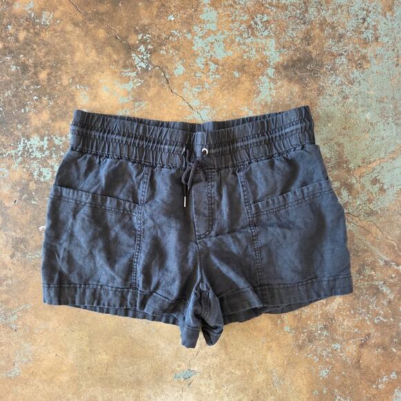 Athleta Cabo Linen Shorts Size 14 Black Elastic Drawstring Waist Pockets - Picture 1 of 6